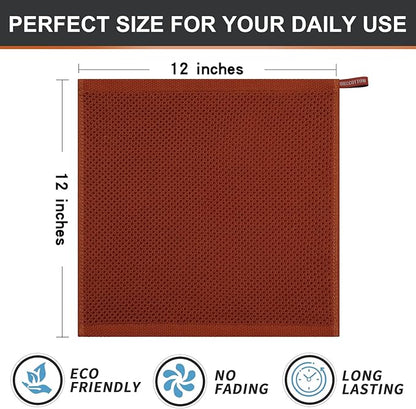 Kitinjoy 100% Cotton Kitchen Dish Cloths (12 X 12 Inches, Rust), 6 Pack Waffle Weave Ultra Soft Absorbent Dish Towels for Drying Dishes Quick Drying Kitchen Towels Dish Rags
