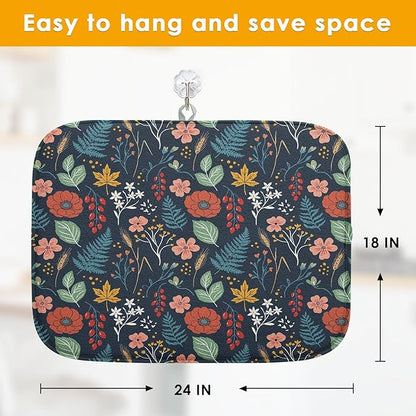 Sanwarm Absorbent Dish Drying Mat, All Lace Colorful Flowers Ornaments Microfiber Pad for Kitchen Counter, Coffee Bar Decor, Heat Resistant and Reversible, 18" x 24"