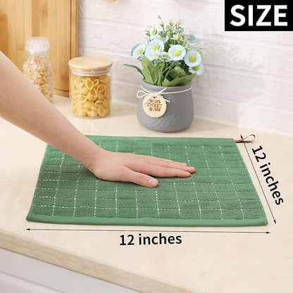 Homaxy 100% Cotton Terry Kitchen Dish Cloths, Ultra Soft and Absorbent Dish Towels for Kitchen, Suitable for Drying and Washing Dishes, 8 Pack, 12 x 12 Inches, Grass Green
