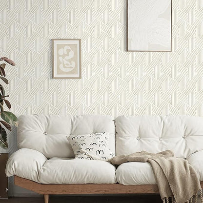 Ismoon 78.7"x17.3" Boho Wallpaper Peel and Stick Modern Beige Wallpaper Geometric Contact Paper Neutral Line Removable Wall Paper Textured Hexagon Renter Friendly Kitchen Bathroom Vinyl Roll