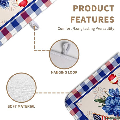 Patriotic Floral Dish Drying Mats 4th of July Flowers Dish Mat Blue Red Firework Drying Matt Dishes Dryer Pad for Kitchen Counter Absorbent Microfiber Washable Foldable Reusable 18x24 in