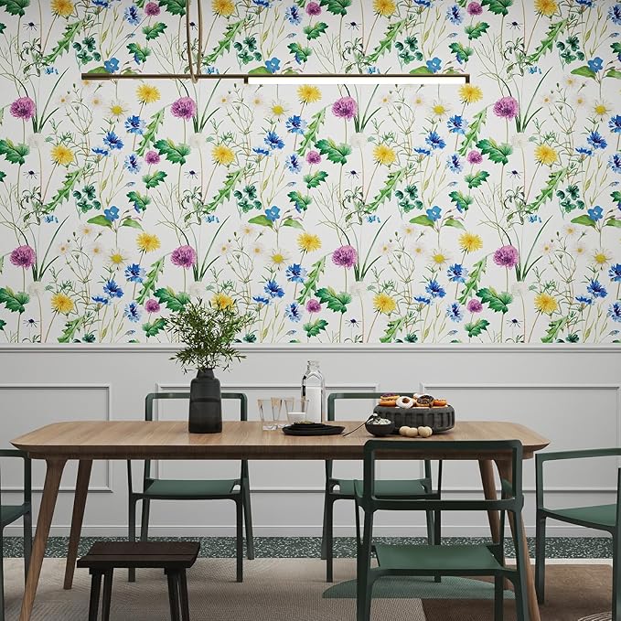GloryTik Floral Peel and Stick Wallpaper,Modern Garden Removable Self Adhesive Waterproof Nursery Contact Paper for Bedroom Bathroom Cabinets Decor Vinyl 17.3" X 120"