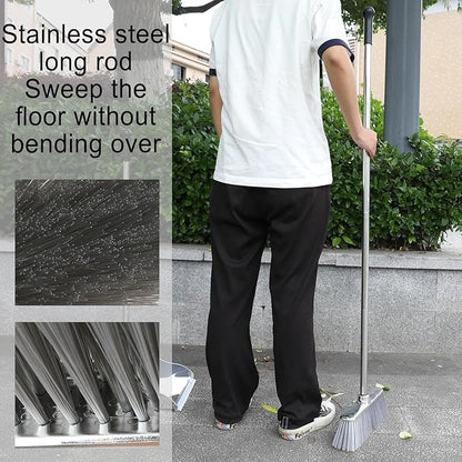 Indoor Soft Bristles Broom and Dustpan Angle Sweeping Dustpan and Broom with Long Handle for Kitchen Hardwood Floor Cleaning (Broom and Dustpan)