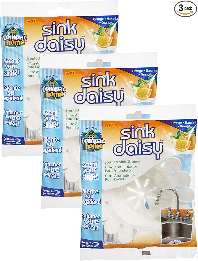 Compac Sink Daisy Scented Kitchen Sink Strainer infuses & Freshens, Must Have Kitchen Accessory, White, Mandarin Orange Scent, 6 Count, (3 Pack)