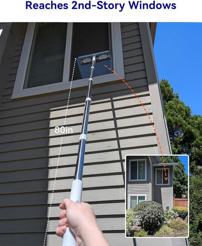 CTIME 80" Window Washing Kit with Extension Pole : Professional Window Cleaner Tool | Window Cleaning Squeegee Kit for High/Outdoor/Glass & Bathroom Surfaces with Storage Bag + 5 Microfiber Cloths