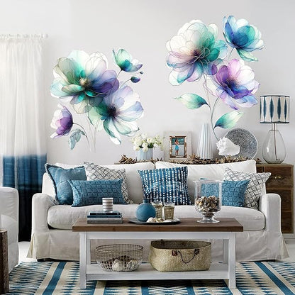 Boho Flower Wall Stickers Wildflower Floral Grass Peel and Stick Wall Stickers Living Room Bedroom Nursery Wall Decor (Blue)