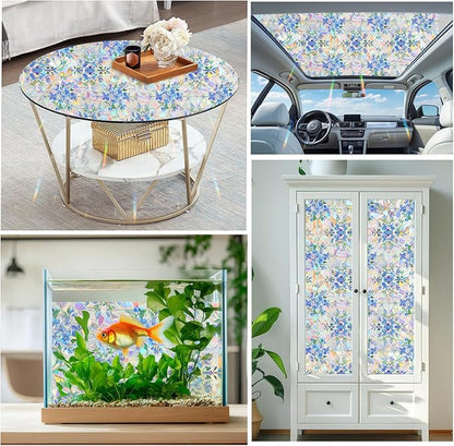 Rainbow Window Privacy Film,Heat Control,UV Blocking,Anti-Glare,Day & Night Privacy Protection & Decoration for Home, Bathroom,Glass Door,Static Cling,Renter-Friendly with Installation Tools