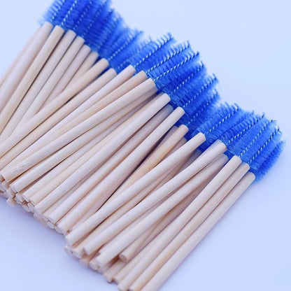 100 Pcs per Container Disposable Wood Mascara Wands, Bamboo Spoolies Brush for Eyelash Extensions, Spooly Eyebrow Brushes Lash Wand Applicator Stick (Blue)