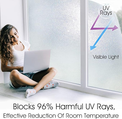 KESPEN Frosted Window Privacy Film Heat Control UV Sun Blocking Glass Stickers Static Cling Non Adhesive Door Coverings Decals for Bathroom Home Office, Sparkling, 35.4 Inch X 13.1 Feet