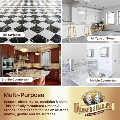 Parker & Bailey Granite & Stone - Countertop Cleaner Kitchen Island Cleaning Spray Marble Tile Slate Quartz Daily Granite Bathroom Counter -White, 32 Oz