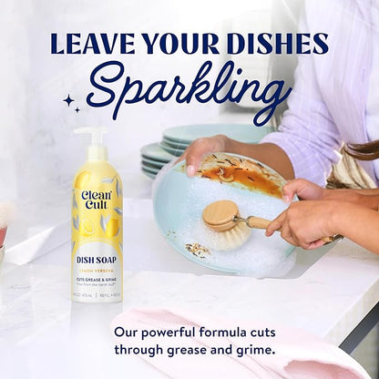 Cleancult - Lemon Verbena - Liquid Dish Soap - Refillable Aluminum Bottle - Dish Soap that Cuts Grease & Grime - 16 oz - 1 Pack