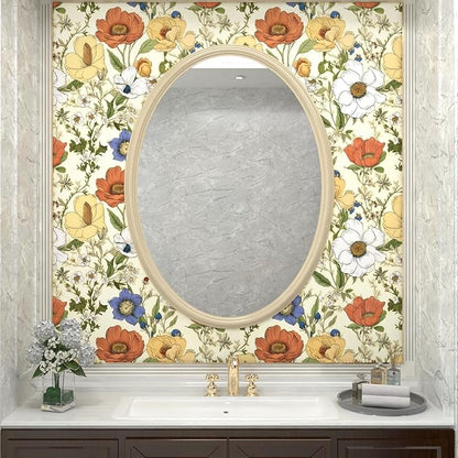 Yellow Floral Wallpaper Peel and Stick, Yellow/Orange Blooming Flowers Contact Paper, Botanical Wall Paper Self Adhesive Waterproof Removable for Bedroom Walls Shelves Cabinet Table 17.5" x 118"