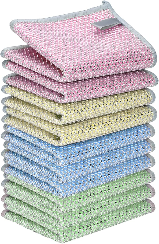 12PCS Upgrade Wire Dishwashing Rag, Non-Scratch, Wet and Dry, Double Layer, Multipurpose Wire Dishwashing Rags for Kitchen, Sinks, Cookware, Stove, Easy Rinsing, Reusable