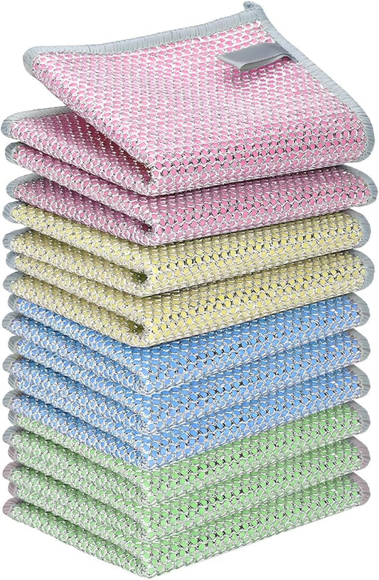 12PCS Upgrade Wire Dishwashing Rag, Non-Scratch, Wet and Dry, Double Layer, Multipurpose Wire Dishwashing Rags for Kitchen, Sinks, Cookware, Stove, Easy Rinsing, Reusable