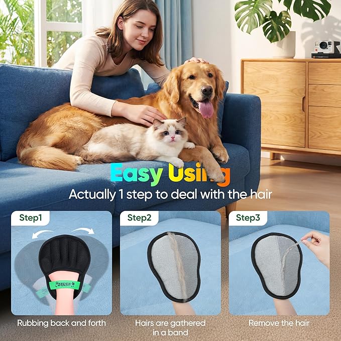 Upgraded Pet Hair Removal Glove for Dogs & Cats, Electrostatic Five-Finger Hair Remover for Furniture, Couch, Carpet, Clothing& Car Seat, 1Pcs Reusable Magic Brush Pet Hair Remover Tool (Black)