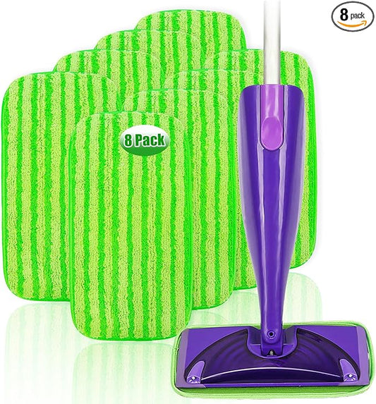 8 Pack Reusable Mop Replacements Pads Compatible for Swiffer Wet Jet Mop, Wet Spray Pad Refill Pads for Wet Jet Mop- Dry Wet Use for 10-12inch Wet Spray Mops- Suitable for Hardwood Floor Cleaning