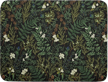 Black Sage Green Plant Dish Drying Pad 18 x 24 Inch with Absorbent Reversible Microfiber Vintage Botanical Fern Leaves Floral Drying Mats For Kitchen Counter Dining Room Decoration
