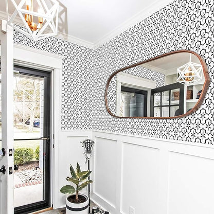 GloryTik Geometry Black/White Textured Wallpaper 17.7x393.7in, Removable Modern Trellis Decorative Contact Paper for Cabinets, Kitchen, Bathroom Walls