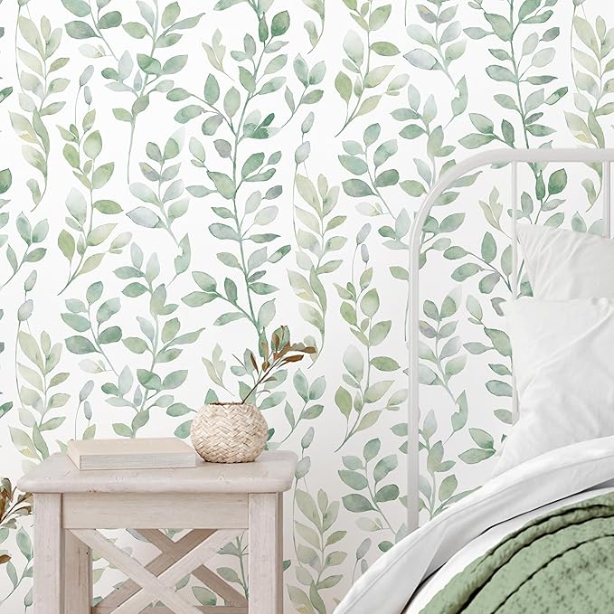 MelunMer Modern Leaf Peel and Stick Wallpaper Boho Green Contact Paper for Cabinets Self-Adhesive Removable Wallpaper for Bedroom Decor Botanical Contact Paper Bathroom Waterproof 78.8inL17.3inW