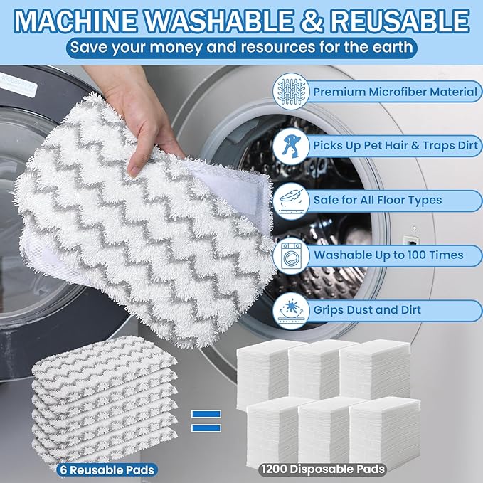 Steam Mop Replacement Pads Compatible with Shark S1000, S1000A, S1000C, S1000WM, 6 Pack Reusable Microfiber Mop Pads for Hardwood and Tile Floors, Ideal for Pet and Kid Friendly Homes