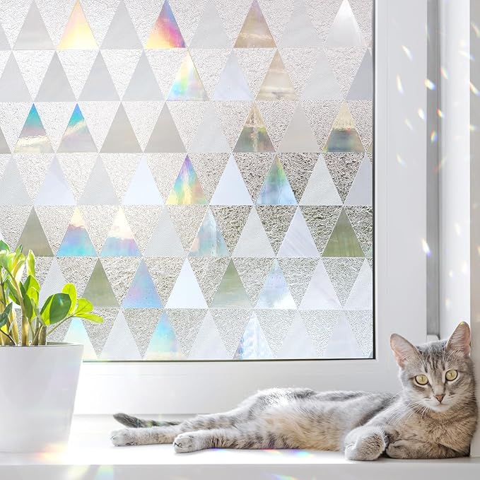 LUTE Window Privacy Film, Decorative Stained Glass Rainbow Window Clings, Sun Blocking Glass Covering, Renter-Friendly Static Cling Sticker Frosted Decals for Home Door Office, 35.4" x 118.1"