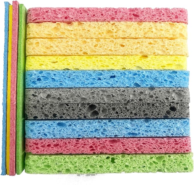 12PCS Cleaning Sponge，2.5X4.0 inches, Kitchen DishSponge, Cleaning Scrub Color Sponge, Biodegradable Natural Sponge, Non-Scratch Kitchen Cellulose Dishwashing.