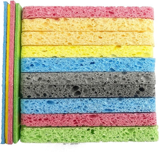12PCS Cleaning Sponge，2.5X4.0 inches, Kitchen DishSponge, Cleaning Scrub Color Sponge, Biodegradable Natural Sponge, Non-Scratch Kitchen Cellulose Dishwashing.