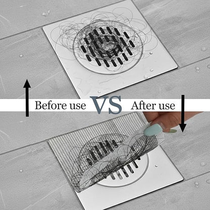50Pcs Disposable Shower Drain Hair Catcher, Prevents Hair Clogs, 4x4 Inch Mesh Drain Covers & Disposable Drain Stickers - for Bathroom, Sink, Bathtub & Laundry