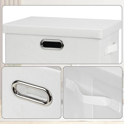 Medium 15" 21 Quart Collapsible Stackable Storage Bins with Lids, 5 Packs White Foldable Fabric Closet Storage Boxes with Lids, Lidded Heavy-duty Linen Baskets(15x11x8)