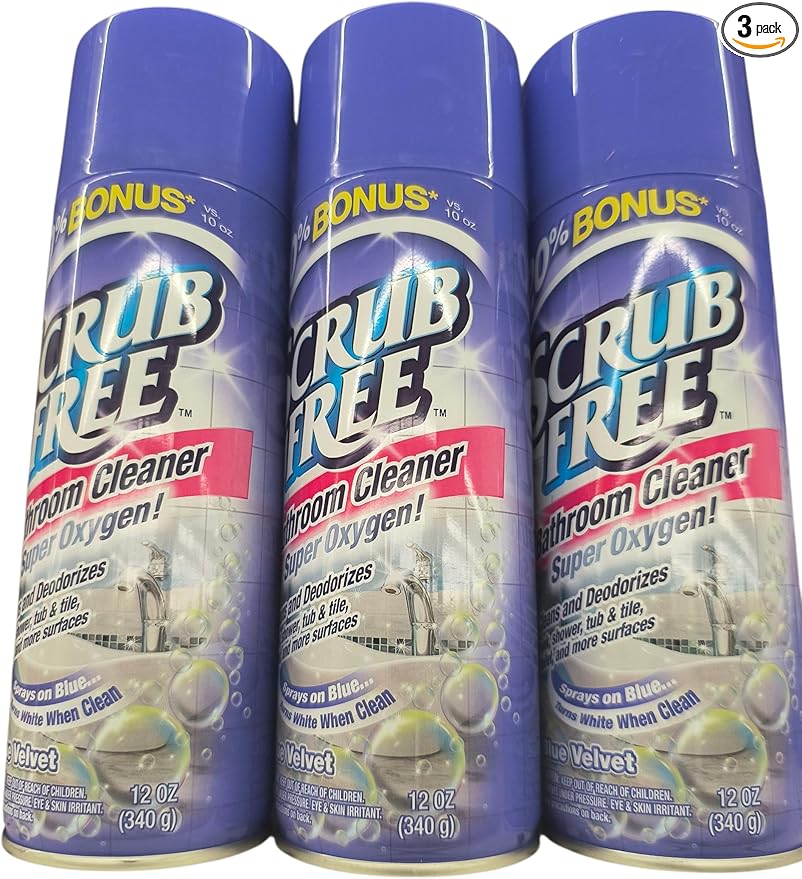 Crub Free Bathroom Cleaner with Super Oxygen, Blue Velvet, Foaming Spray, 12 oz Cans, 3 Pack