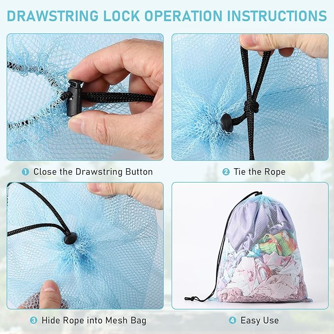 10Pcs Multicolor Mesh Drawstring Bags: Nylon Mesh Laundry Gym Travel Beach Bags with Locking Closure