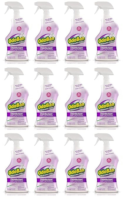 OdoBan Ready-to-Use Disinfectant and Odor Eliminator, Set of 12 Spray Bottles, 32 Ounces Each, Lavender Scent