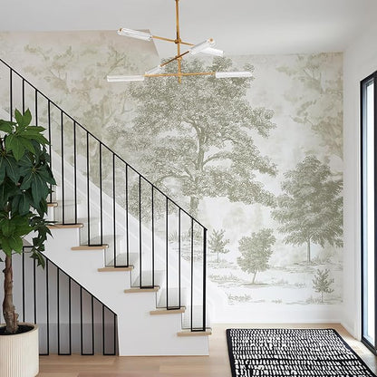Zeeko Vintage Forest Wall Murals Peel and Stick 88.5" W x 110" H Beige Tree Wallpaper Self-Adhesive Large Nature Landscapes Murals Canvas Wall Decor for Bedroom Bathroom
