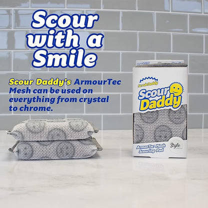 Scrub Daddy Scour Daddy Style, Scourers Non Scratch Scrubbing Sponge, Scouring Pads, Kitchen Sponges for Dishes, Dishwashing Pan Scrubber, Cleaning Supplies, Dish Sponges for Washing up, Pack of 2