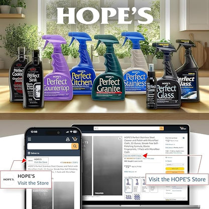 HOPE'S Perfect Granite & Marble Countertop Cleaner, Stain Remover and Polish, Streak-Free, Ammonia-Free, 22 Ounce, 12 Pack