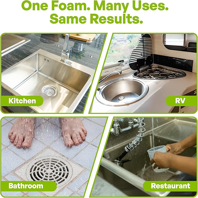 TurboFoam Drain Foam Cleaner, Expanding Enzyme Formula, Deep-Cleans Pipes, Dissolves Fat, Oil & Grease, Stops Odors at the Source – Safe for All Plumbing & Septic Systems (Pack of 1)