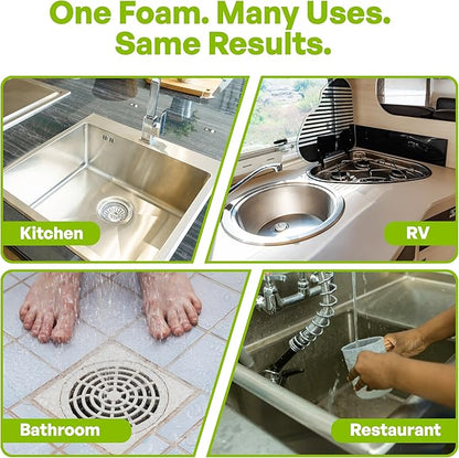TurboFoam Drain Foam Cleaner, Expanding Enzyme Formula, Deep-Cleans Pipes, Dissolves Fat, Oil & Grease, Stops Odors at the Source – Safe for All Plumbing & Septic Systems (Pack of 1)