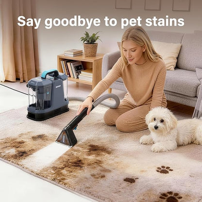 Portable Carpet & Upholstery Spot Cleaner, Compact Strong-Suction Machine with Scrubbing Brush, Removes Pet Stains, Spills & Dirt from Furniture, Stairs, Rugs, Mattresses & Car Interiors
