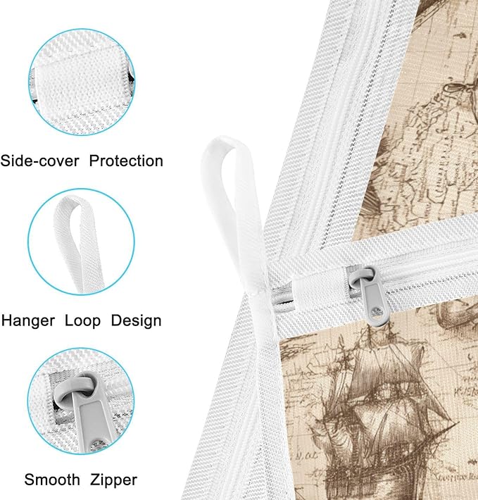 Mesh Laundry Bags Lingerie Bags for Washing Delicates 2 PCS Durable Wash Bag with Zipper Small and Medium Washable Vintage World Map Pirate Sailing Ship Anchor