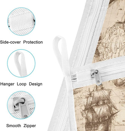 Mesh Laundry Bags Lingerie Bags for Washing Delicates 2 PCS Durable Wash Bag with Zipper Small and Medium Washable Vintage World Map Pirate Sailing Ship Anchor
