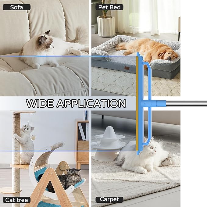 Double-Sided Carpet Rake – Long Handle Pet Hair Removal Tool for Carpets, Furniture & Car Interiors, Adjustable & Durable Stainless Steel Hair Remover Sweeper