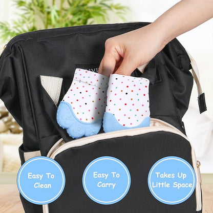 2Pack Silicone Teething Mitt, Soothing Infant Teething Mitten Pain Relief, Prevent Scratches Glove, Safe Silicone Teething Toys for 0-12 Months