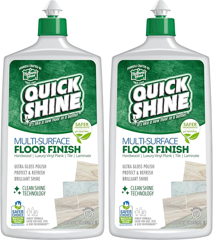 Quick Shine Multi-Surface Floor Finish-Polish 27oz-2pk | Safer Choice, No PFAS, pH Neutral Clean Shine Technology | Squirt & Spread | For Wood, Laminate, LVP, LVT, Tile & Stone | Made in USA