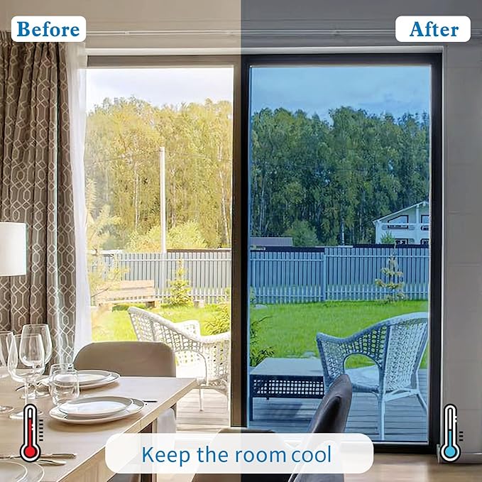 Window Privacy Film One Way Daytime Mirror Tint Treatments UV Heat Control Vinyl Stickers Sun Block Glass Paper Door Covering Reflective (Blue Silver, 41.3 Inch x 7.8 Feet)