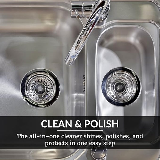 HOPE'S Perfect Sink Cleaner and Polish, 8.5 Fl Oz, and Perfect Granite and Marble Countertop Cleaner with Microfiber Cloth, 22 Fl Oz, Bundle