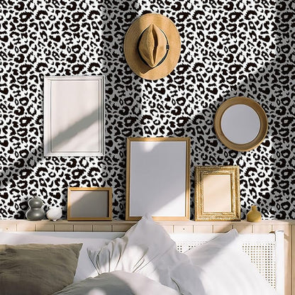 Ismoon Delicate Black and White Peel and Stick Wallpaper 17.3"X393" Leopard Wallpaper Modern White Contact Paper Thickened Removable Self-Adhesive Wall Paper for Home Decoration Vinyl Film Roll