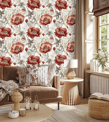 Jeweluck Floral Peel and Stick Wallpaper Boho Floral Contact Paper 16.9inch x 118.1inch Vintage Flowers Wall Paper Botanical Self Adhesive Removable Wallpaper for Bathroom Bedroom Waterproof Vinyl