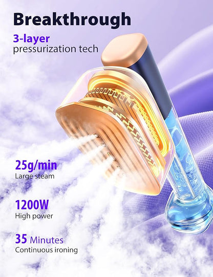 Travel Steamer for Clothes with 180 ml Water Tanks,15s Fast Heat-up,24 g/min Strong Steam Performance, Portable Garment Steamer with Touch Control, LED Display, Steam Iron(Blue Gold)