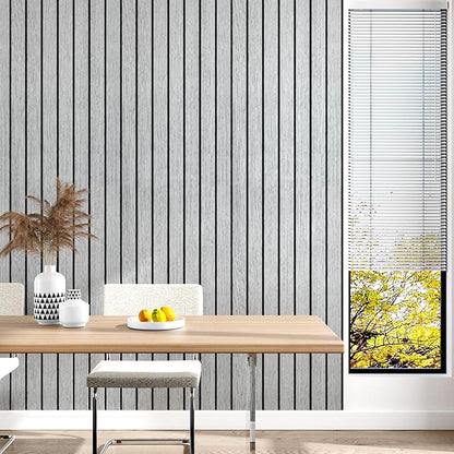 Wallercity Gray/White Wood Slat Wall Panel for Walls Self Adhesive Noise Cancelling Wood Panels for Bedroom Living Room Peel and Stick Acoustic Decorative 3D Sound Absorbing Wall Paneling 11.7''x118''
