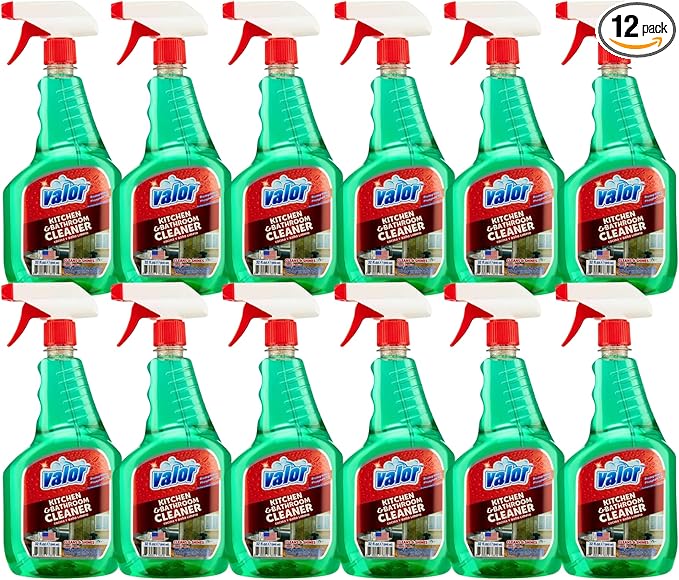 Valor Kitchen & Bathroom Cleaner Spray – Multi-Surface Degreaser & Limescale Cleaning Solution, Eco-Friendly Biodegradable Formula, (32 Fl Oz (Pack of 12))